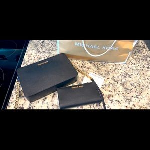 MK- Michael Kors BLACK Crossbody Purse & Wallet